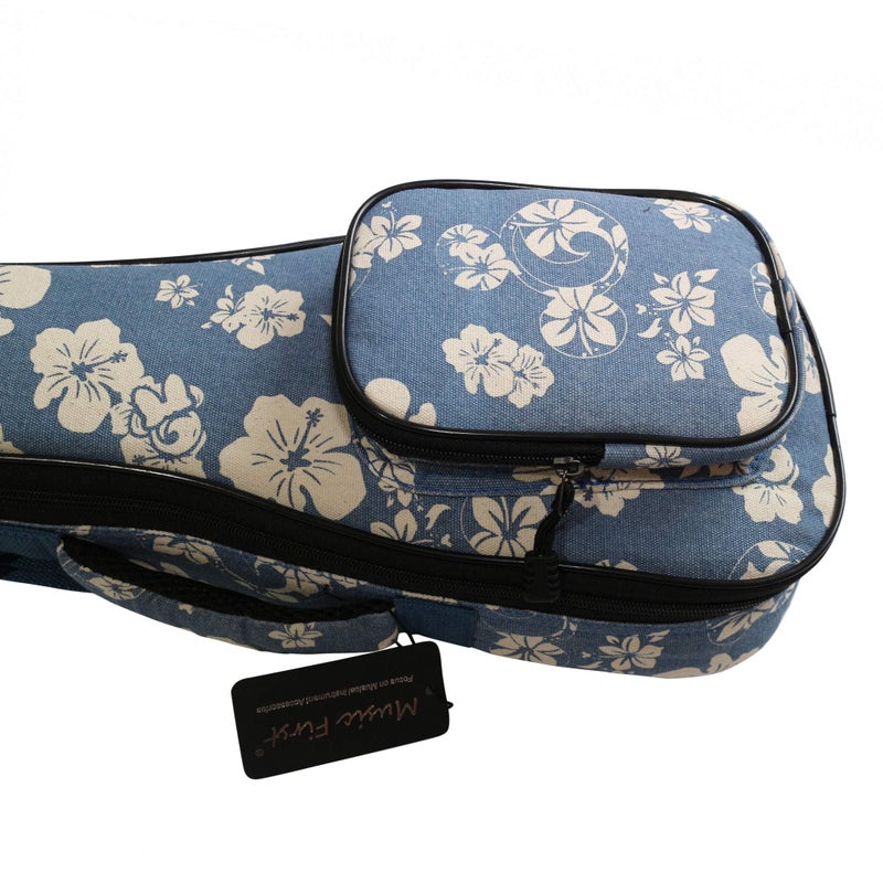 MUSIC FIRST Original Design 0.5" Thick Padded Hawaii Style â€œBlue and White Plumeriaâ€ Canvas Ukulele Case, Ukulele Bag, Ukulele Cover, Salute ELVIS (Fit for 21 inch Soprano Ukulele) - Image 3